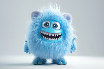 Poster - a blue monster with white teeth and a blue head, featuring a white ear, blue foot, and blue and white eye