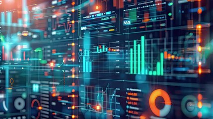 Digital interface pulsing with data streams, 4K animated video looping
