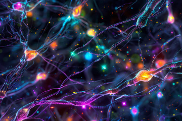 Wall Mural - Synapses neurales scientifiques multicolores du cerveau humain Idéal comme fond d'écran 