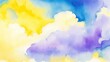 © Reazy Studio - Yellow blue and purple watercolor background abstract puffy clouds in bright colors