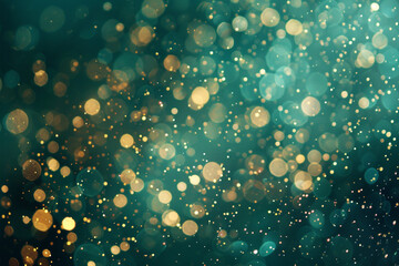 Wall Mural - Teal green and gold abstract glitter bokeh background Holiday texture confetti celebration wallpaper 