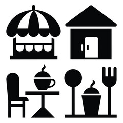 Sticker - Terrace café different style icon set vector