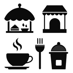 Sticker - Terrace café different style icon set vector