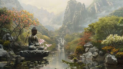 Wall Mural - a beautiful landscape in the spirit of tranquility, generated by AI