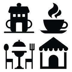 Sticker - Terrace café different style icon set vector