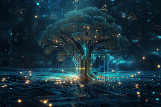 Tech tree, abstract data technology and data science illustration 