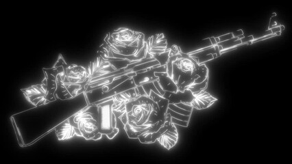 Sticker - rifle with roses in neon style