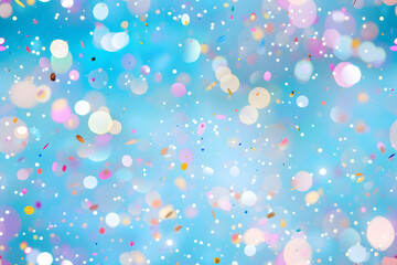 Poster - colorful confetti falling on a holiday on a blue background AI