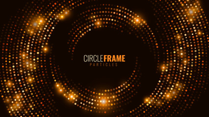 Poster - Abstract Golden Glittering Halftone Circles. Festive Disco Party Flyer Round Frame For Graphic Design. Luxury Glowing Dots Circle. Christmas Bokeh Party Background. Vector Illustration.
