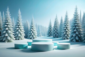 Poster - A snowy forest with a circular platform in the middle.