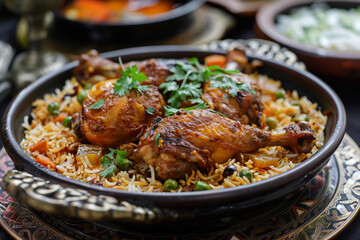 Wall Mural - The national Saudi Arabian dish chicken kabsa with rice mandi 