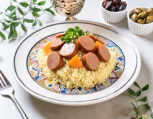 Wall Mural - A traditional Moroccan dish, couscous salad with Sausage