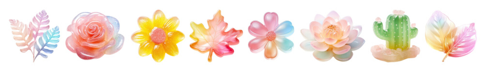Poster - 3d flowers and plants png element set on transparent background