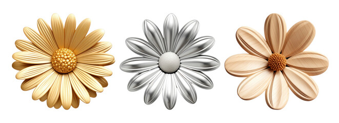 Wall Mural - 3d daisy flowers png element set on transparent background