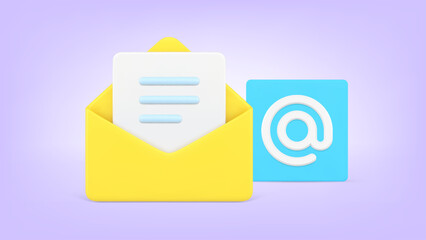 Poster - Email address correspondence receive send open envelope with letter 3d icon vector illustration