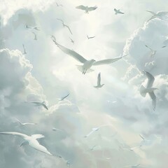 Wall Mural - Birds flying in the sky.