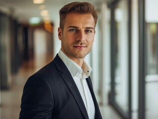 Sticker - Confident businessman in suit posing in office