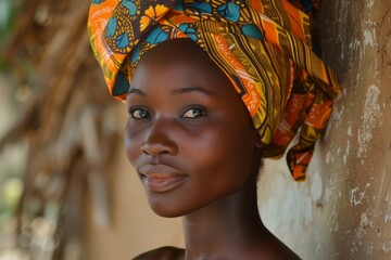 Wall Mural - portrait of a young african woman with colorful headscarf