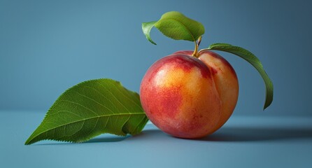 Wall Mural - Ripe red apple with green leaves