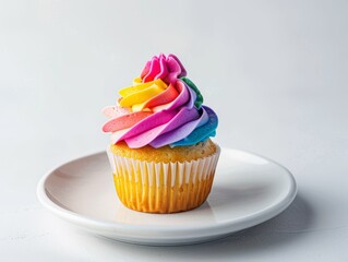Wall Mural - colorful cupcake with rainbow frosting