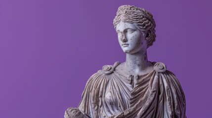 Sticker - ancient greek statue of a woman on purple background