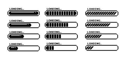 Poster - Pixel art 8-bit loading bar concept. Loading icons set.Load bar collection. loading icons on white background.