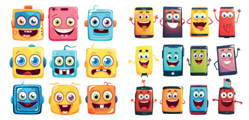 Poster - Cartoon mascot phone. Character mobile phone with funny eyes and a smiling mouth.