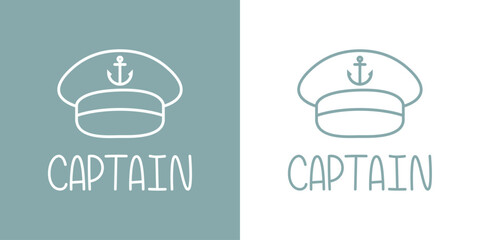 Sticker - Logo Nautical. Palabra Captain con silueta de sombrero de capitán de barco con líneas 