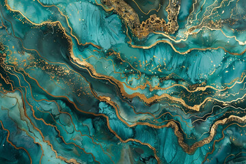 Wall Mural - Turquoise and Gold Abstract Art Forming Intriguing Patterns 