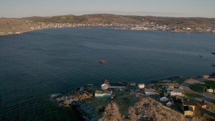 Wall Mural - Drone footage over landscape of Fogo Island houses in Cape Verde by the sea