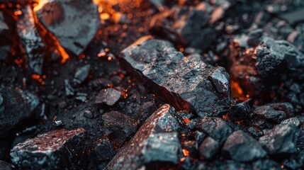 Poster - A detailed view of a pile of coal, suitable for industrial concepts