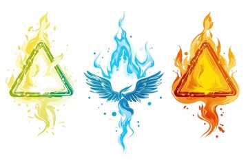 Poster - A collection of four symbols representing fire and water elements. Ideal for various design projects