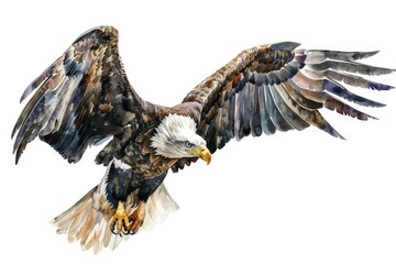 Poster - Majestic bald eagle soaring in a watercolor painting. Perfect for nature enthusiasts and wildlife lovers