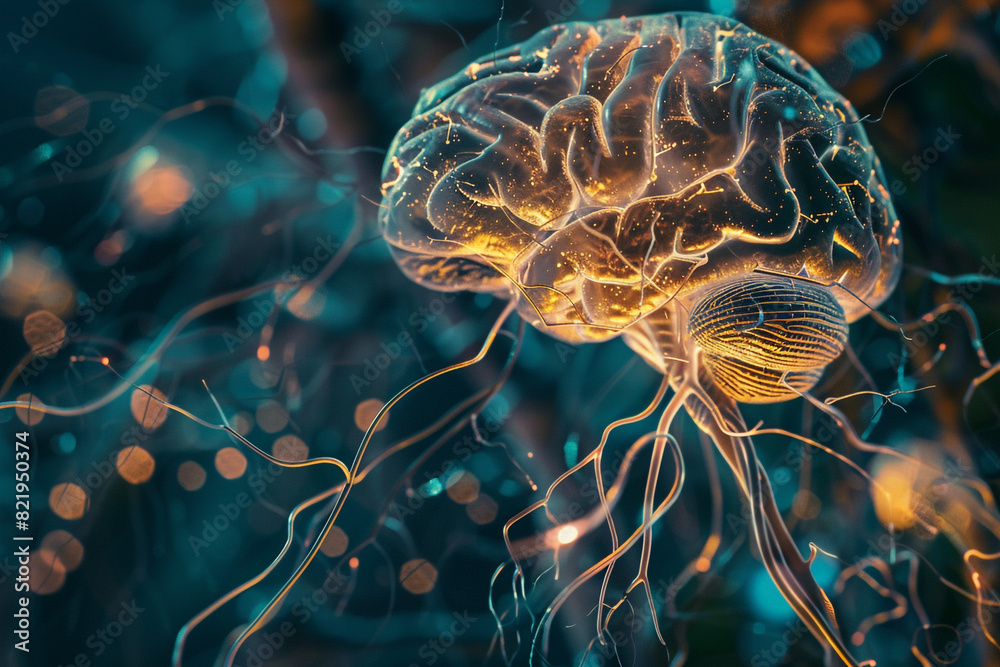 Science Brain Image Illustration Stock Under a microscope, the human brain reveals a ...