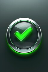 Poster - A shiny button with a green check mark. Suitable for various applications