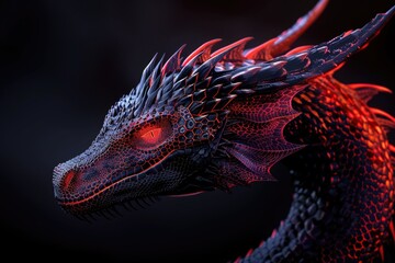 Poster - A detailed view of a red dragon's head, perfect for fantasy themes