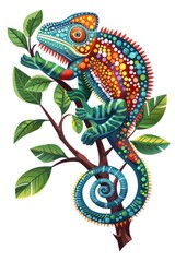 Poster - A vibrant chameleon perched on a tree branch. Perfect for nature and wildlife themes