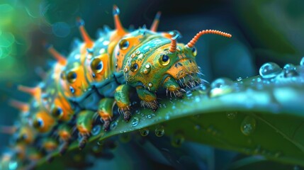 Poster - Close up of a caterpillar butterfly on a leaf. Suitable for educational materials or nature publications