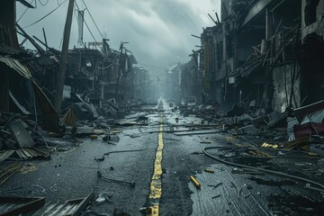 Poster - A street cluttered with debris, suitable for urban backgrounds
