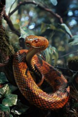 Poster - A snake sitting on a tree branch. Perfect for nature themes