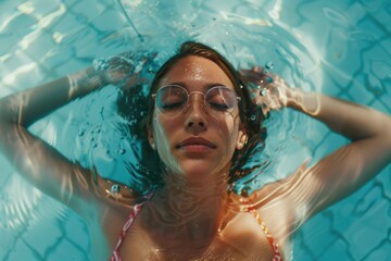 Poster - Woman in bikini underwater. Perfect for summer concepts