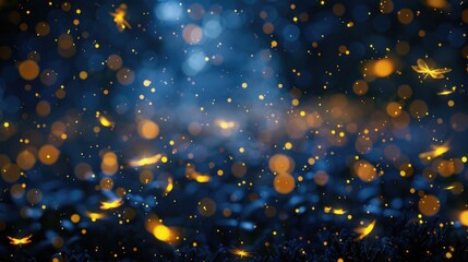 Poster - A group of yellow fireflies flying in the air. Suitable for nature and wildlife concepts