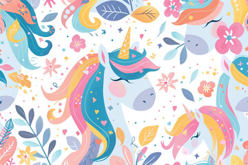 Wall Mural - Unicorn design pattern landscape fantasy Seamless kids princess style and unicorn illustration background pattern 