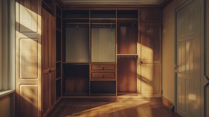Poster - Interior of a room with a closet and a window. Suitable for home decor or real estate concepts