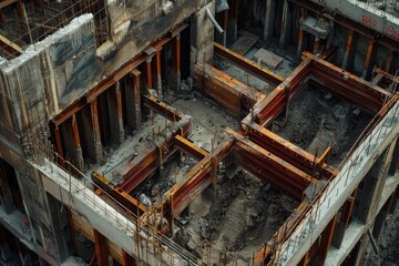 Poster - A building under construction with a lot of concrete. Ideal for construction industry projects