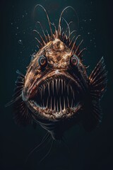 Poster - A fish with its mouth wide open, showing its teeth. Perfect for marine or wildlife themes