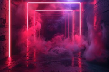Aufkleber - Mysterious dark hallway with eerie red neon lights, perfect for horror or thriller themes