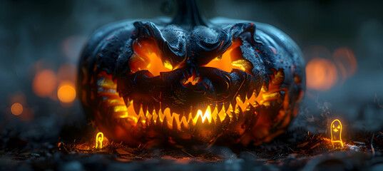 Sticker - A close-up of the glowing interior of a freshly carved Halloween jack-o'-lantern