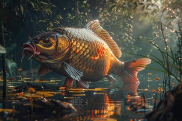 Poster - A fish with its mouth open in the water, suitable for aquatic themes