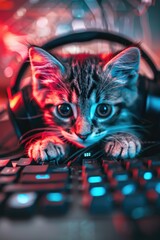 Aufkleber - Cute kitten laying on a computer keyboard, perfect for technology blogs or social media posts
